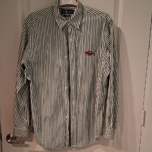 Polo by Ralph Lauren Green and White Striped Button-Up Shirt